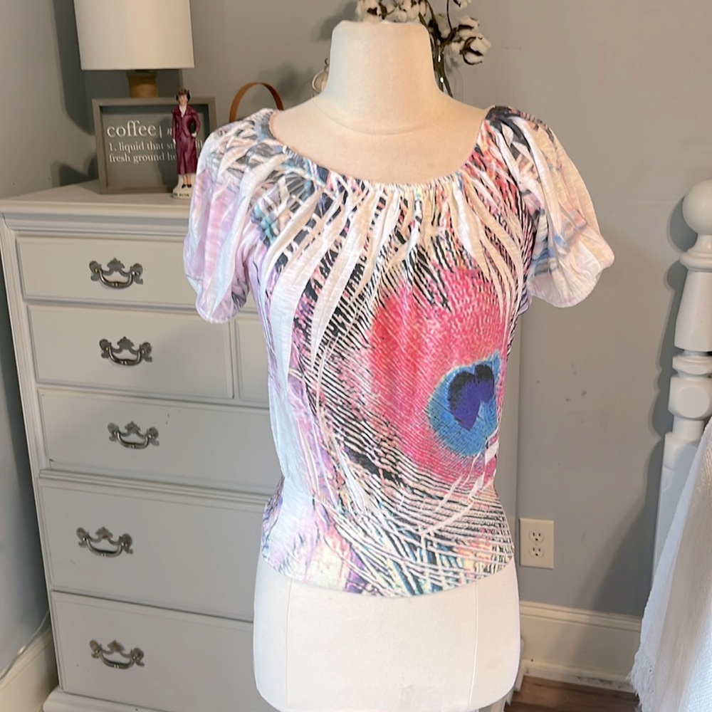 Moa Moa Girls Boho Top Large Hippy Summer Short Sleeve Mod fits Womens XS Small